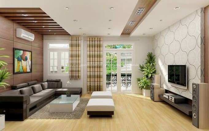 Phòng khách sang trọng với nội thất cùng tông màu với không gian nhà.