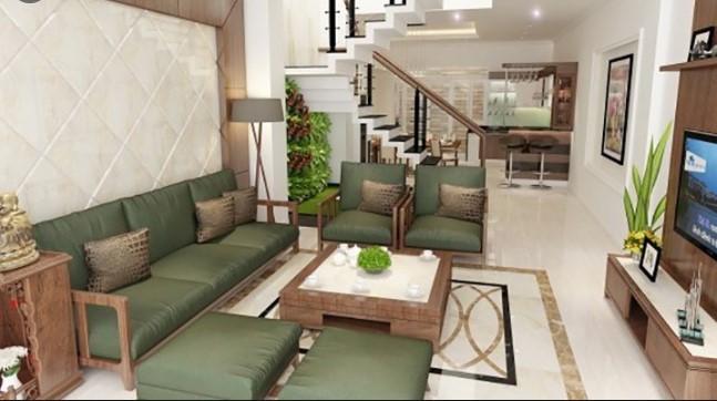Thiết kế phòng khách hiện đại gam màu mát mẻ