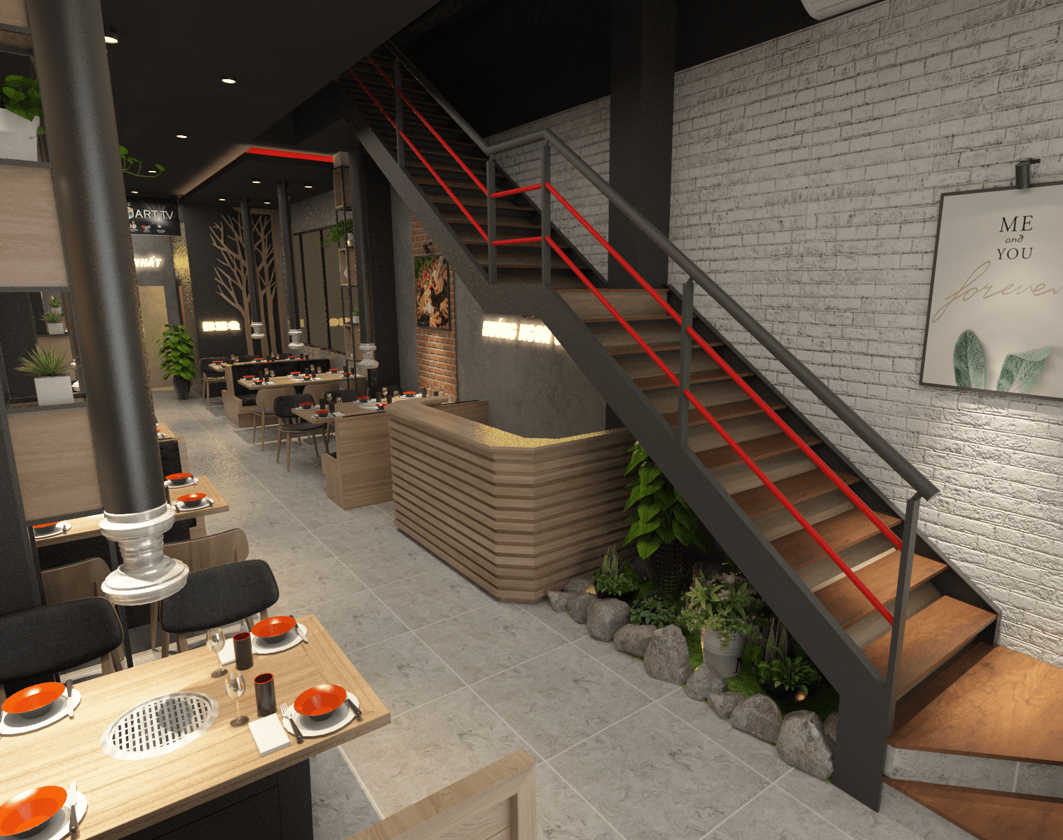 thiết kế nhà hàng lẩu nướng đẹp mắt