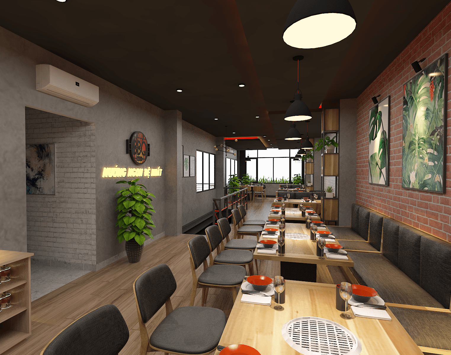 thiết kế nhà hàng lẩu nướng đẹp mắt